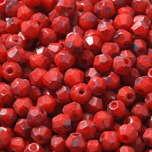 Margele de nisip de sticla Picasso biconice 4,5x4mm (10g) - rosu