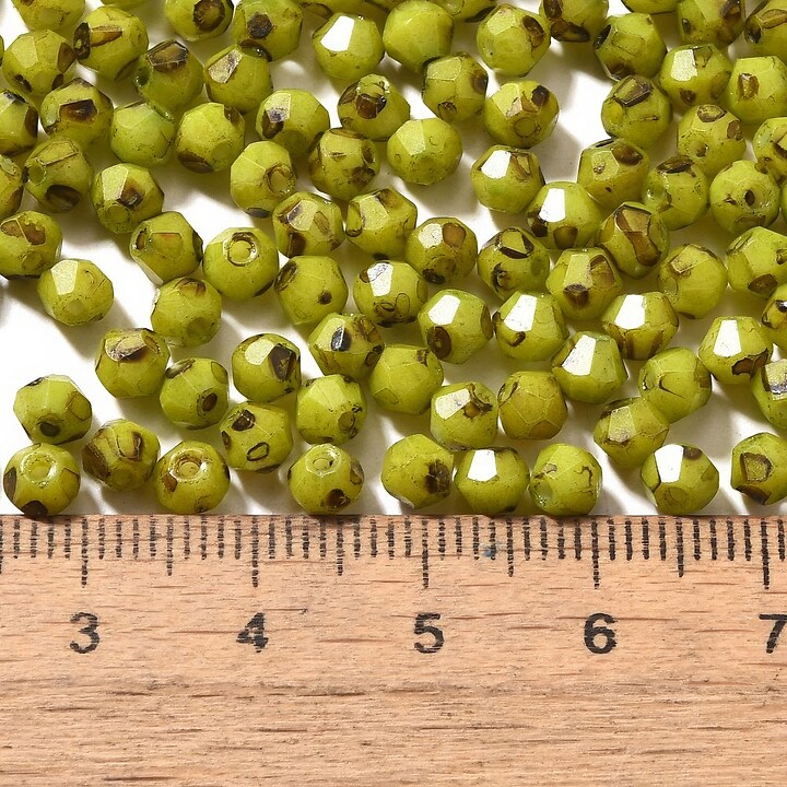 Margele de nisip de sticla Picasso biconice 4,5x4mm (10g) - verde galbui