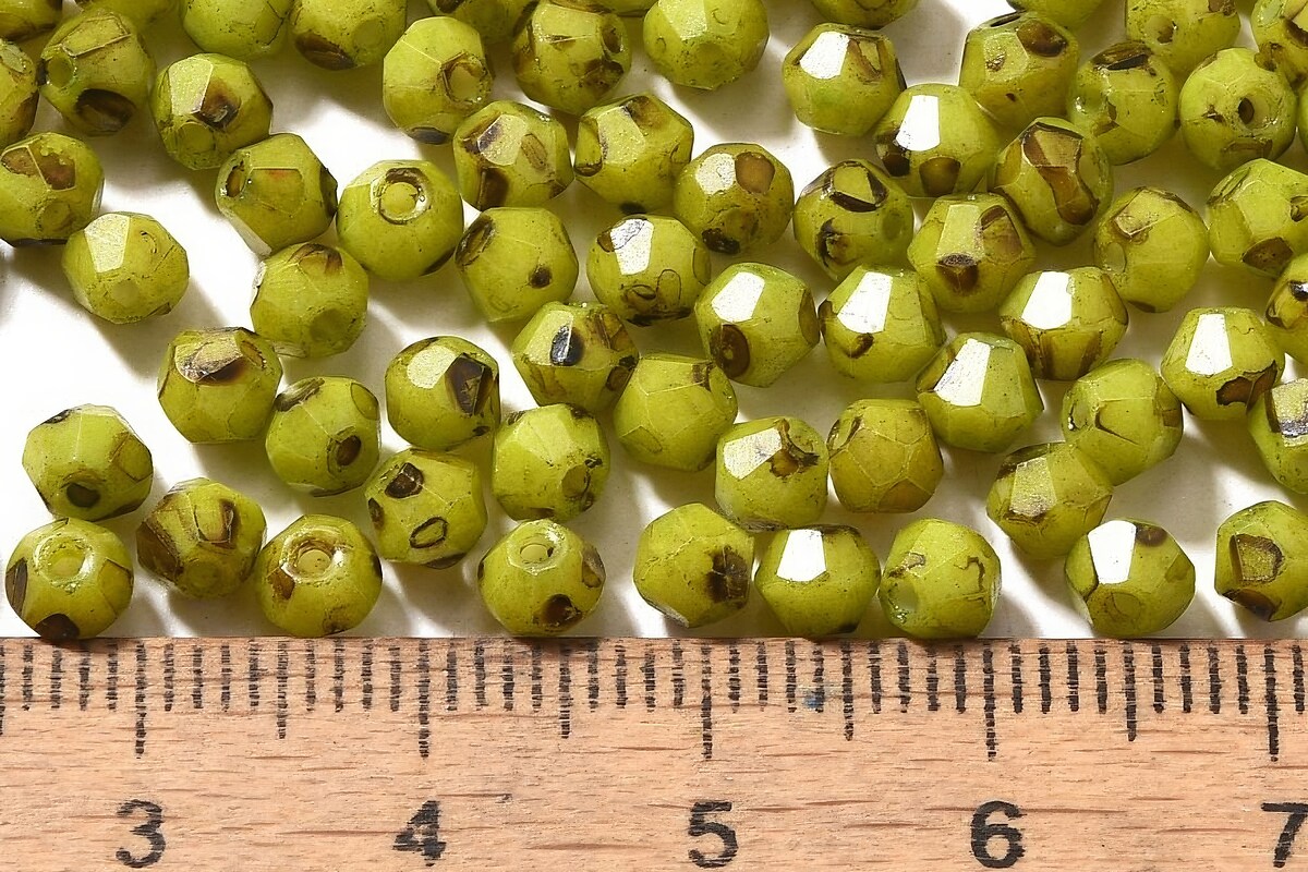 Margele de nisip de sticla Picasso biconice 4,5x4mm (10g) - verde galbui