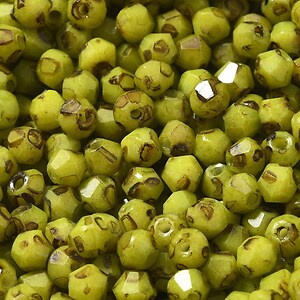 Margele de nisip de sticla Picasso biconice 4,5x4mm (10g) - verde galbui