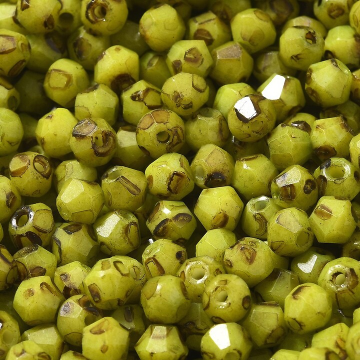 Margele de nisip de sticla Picasso biconice 4,5x4mm (10g) - verde galbui