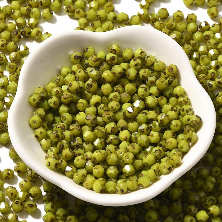 Margele de nisip de sticla Picasso biconice 4,5x4mm (10g) - verde galbui