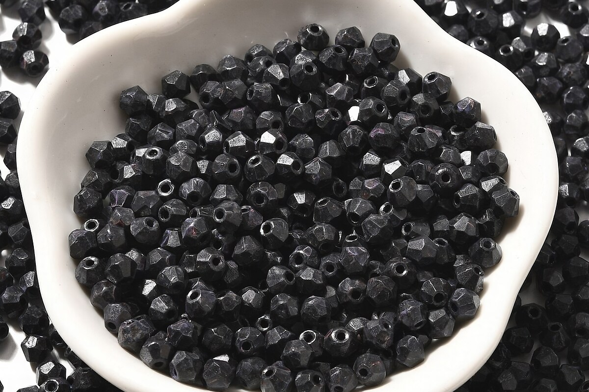 Margele de nisip de sticla Picasso biconice 4,5x4mm (10g) - negru