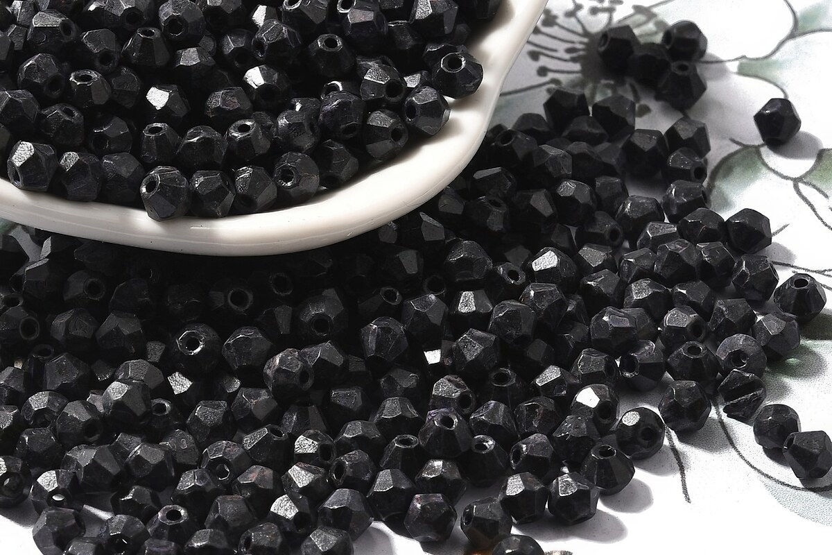 Margele de nisip de sticla Picasso biconice 4,5x4mm (10g) - negru