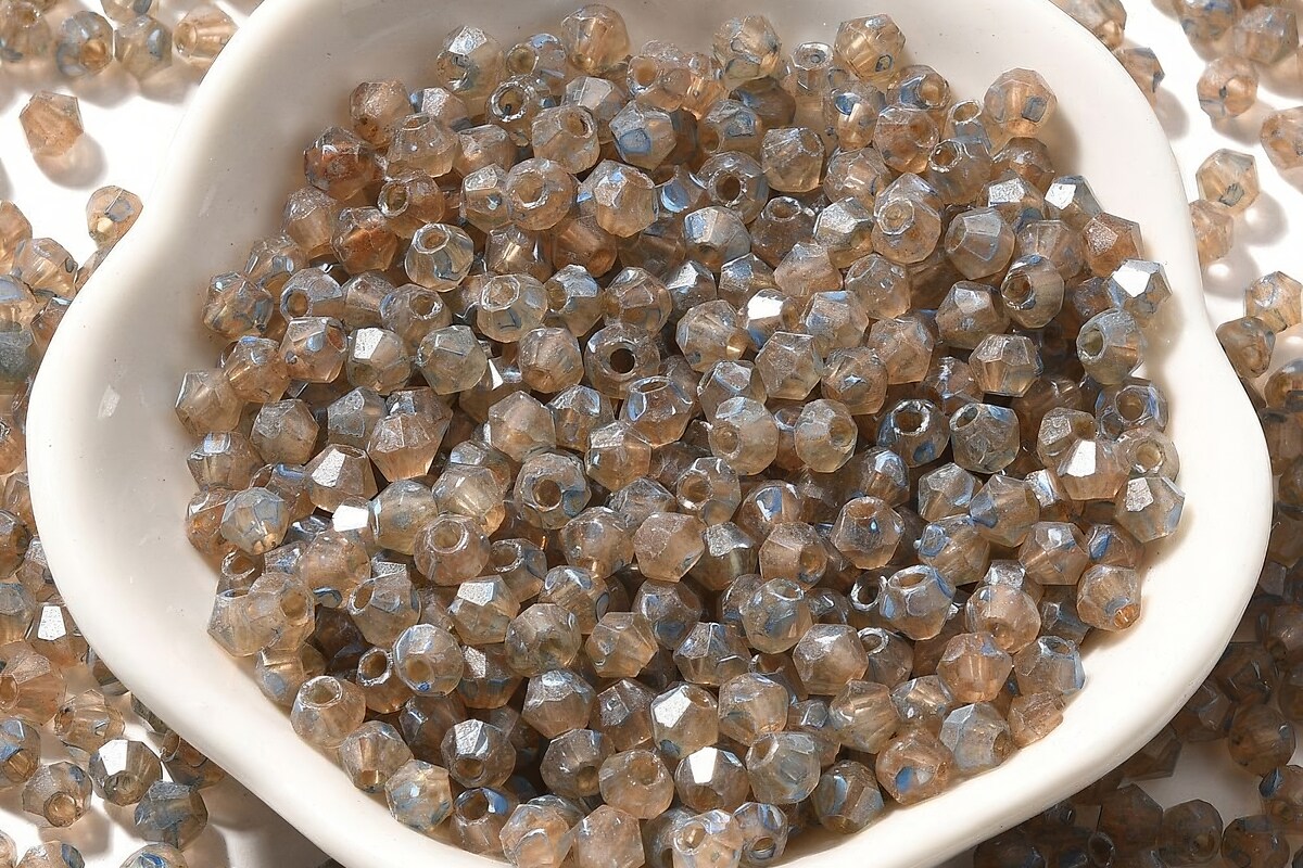 Margele de nisip de sticla Picasso biconice 4,5x4mm (10g) - bej gri