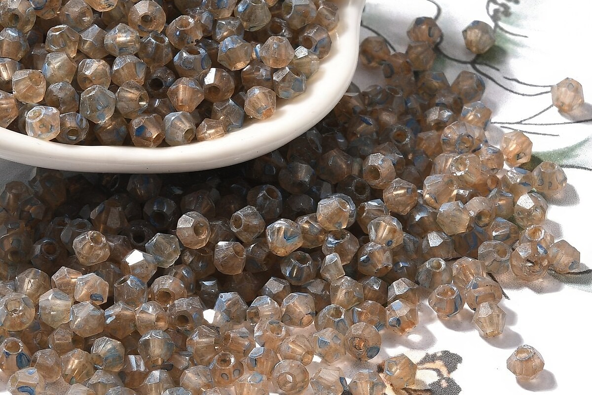 Margele de nisip de sticla Picasso biconice 4,5x4mm (10g) - bej gri