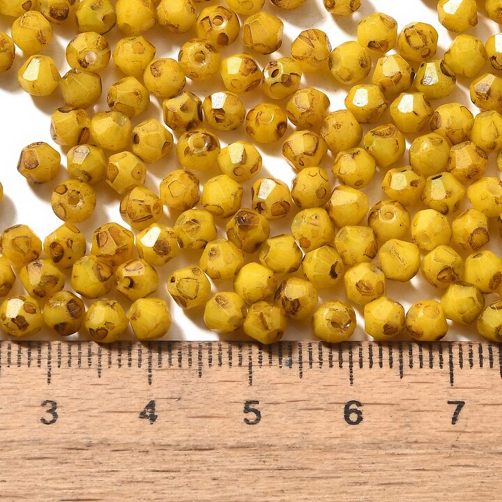 Margele de nisip de sticla Picasso biconice 4,5x4mm (10g) - galben auriu