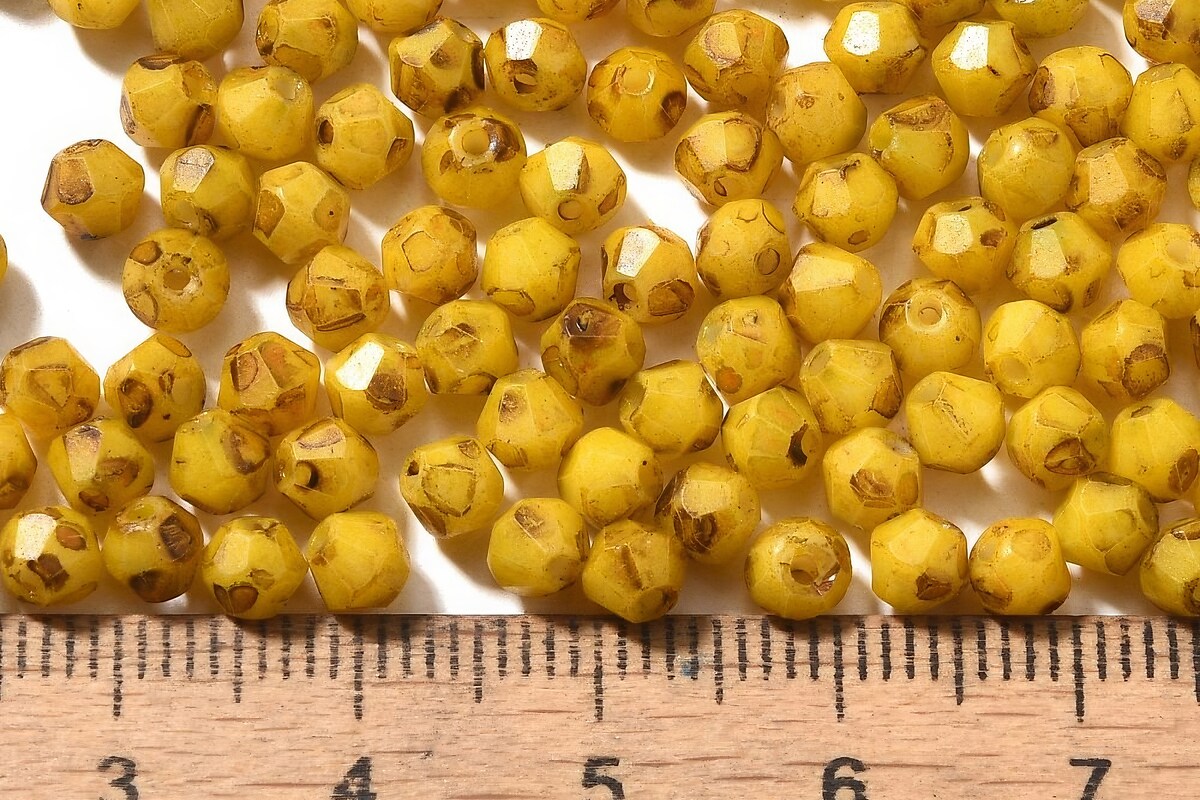 Margele de nisip de sticla Picasso biconice 4,5x4mm (10g) - galben auriu