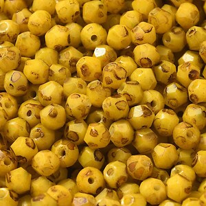 Margele de nisip de sticla Picasso biconice 4,5x4mm (10g) - galben auriu