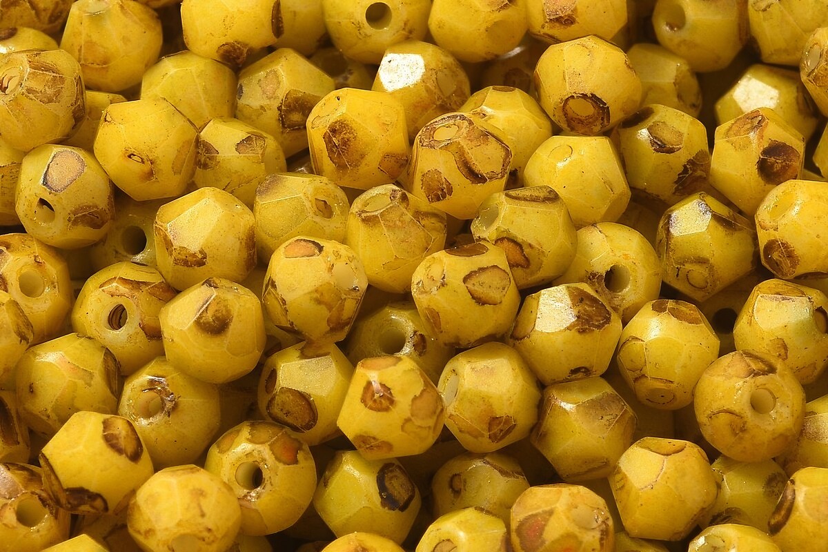 Margele de nisip de sticla Picasso biconice 4,5x4mm (10g) - galben auriu