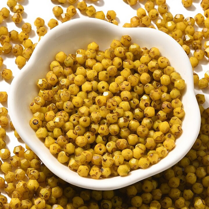 Margele de nisip de sticla Picasso biconice 4,5x4mm (10g) - galben auriu