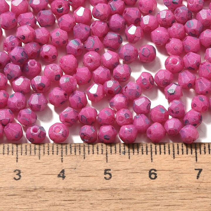 Margele de nisip de sticla Picasso biconice 4,5x4mm (10g) - roz fucsia