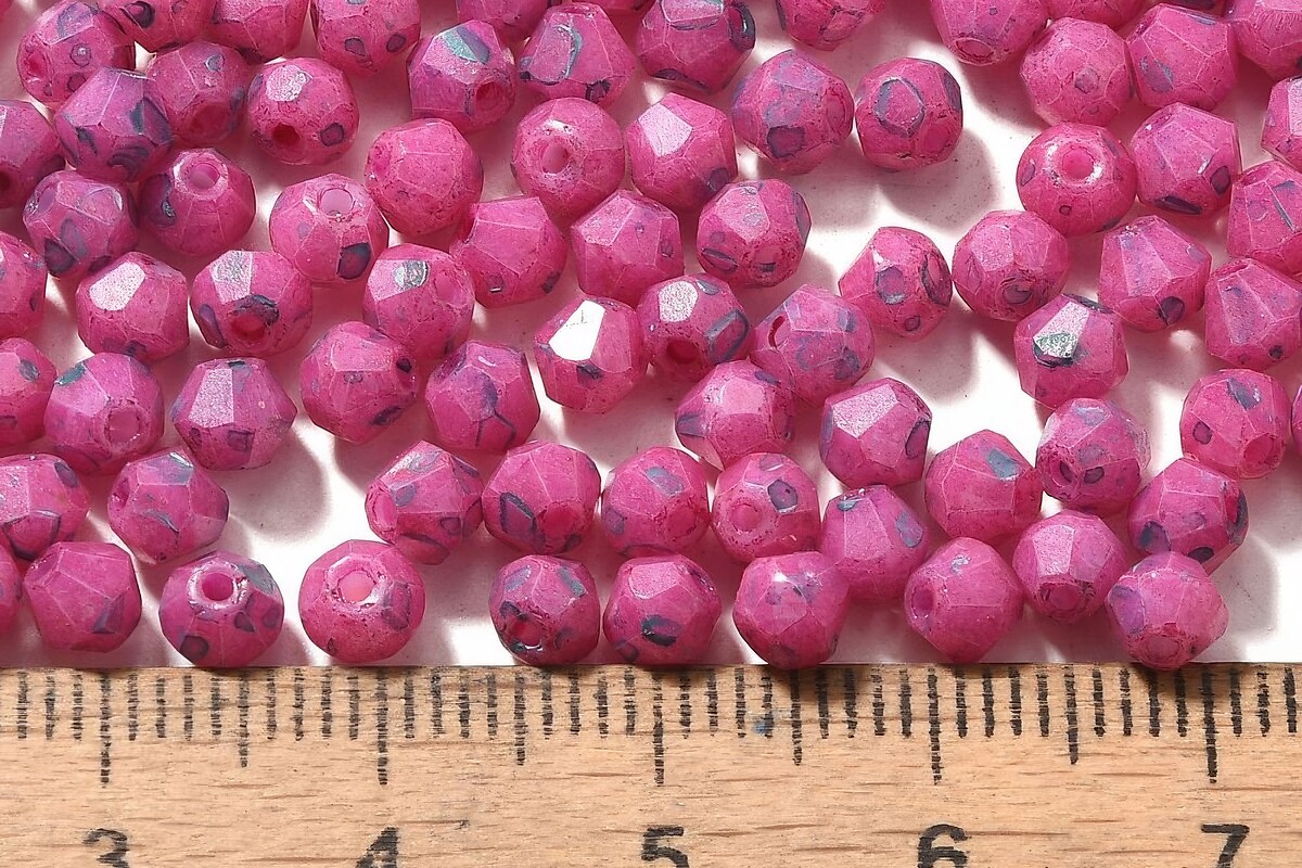 Margele de nisip de sticla Picasso biconice 4,5x4mm (10g) - roz fucsia