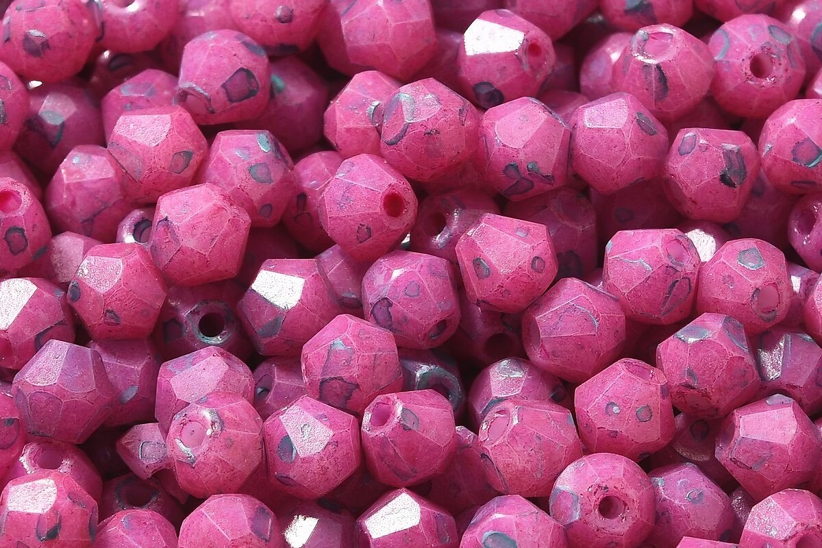 Margele de nisip de sticla Picasso biconice 4,5x4mm (10g) - roz fucsia