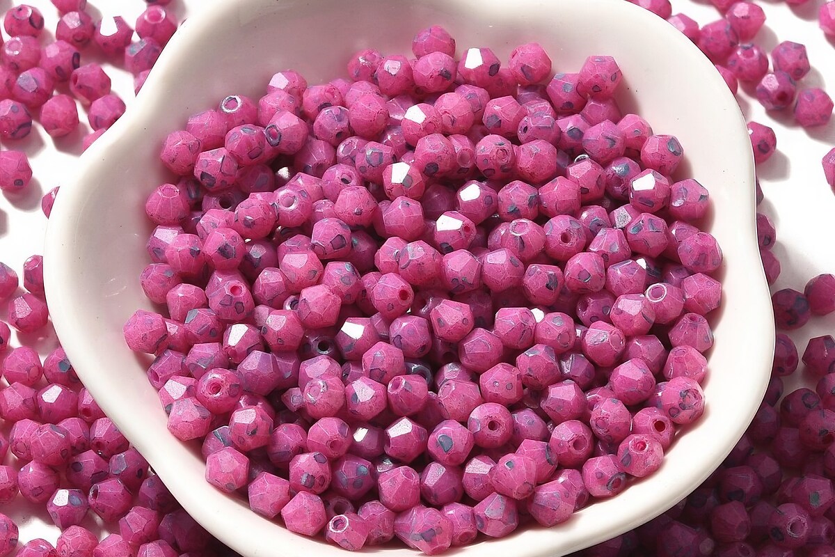 Margele de nisip de sticla Picasso biconice 4,5x4mm (10g) - roz fucsia