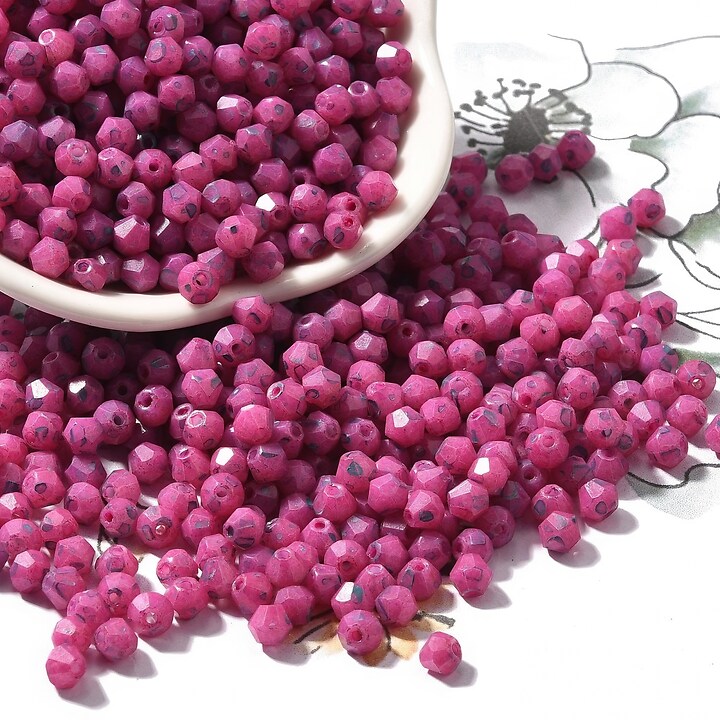 Margele de nisip de sticla Picasso biconice 4,5x4mm (10g) - roz fucsia