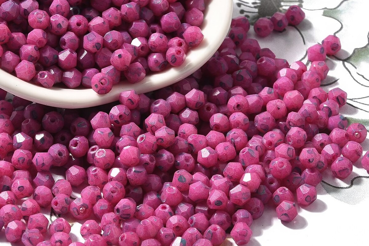 Margele de nisip de sticla Picasso biconice 4,5x4mm (10g) - roz fucsia