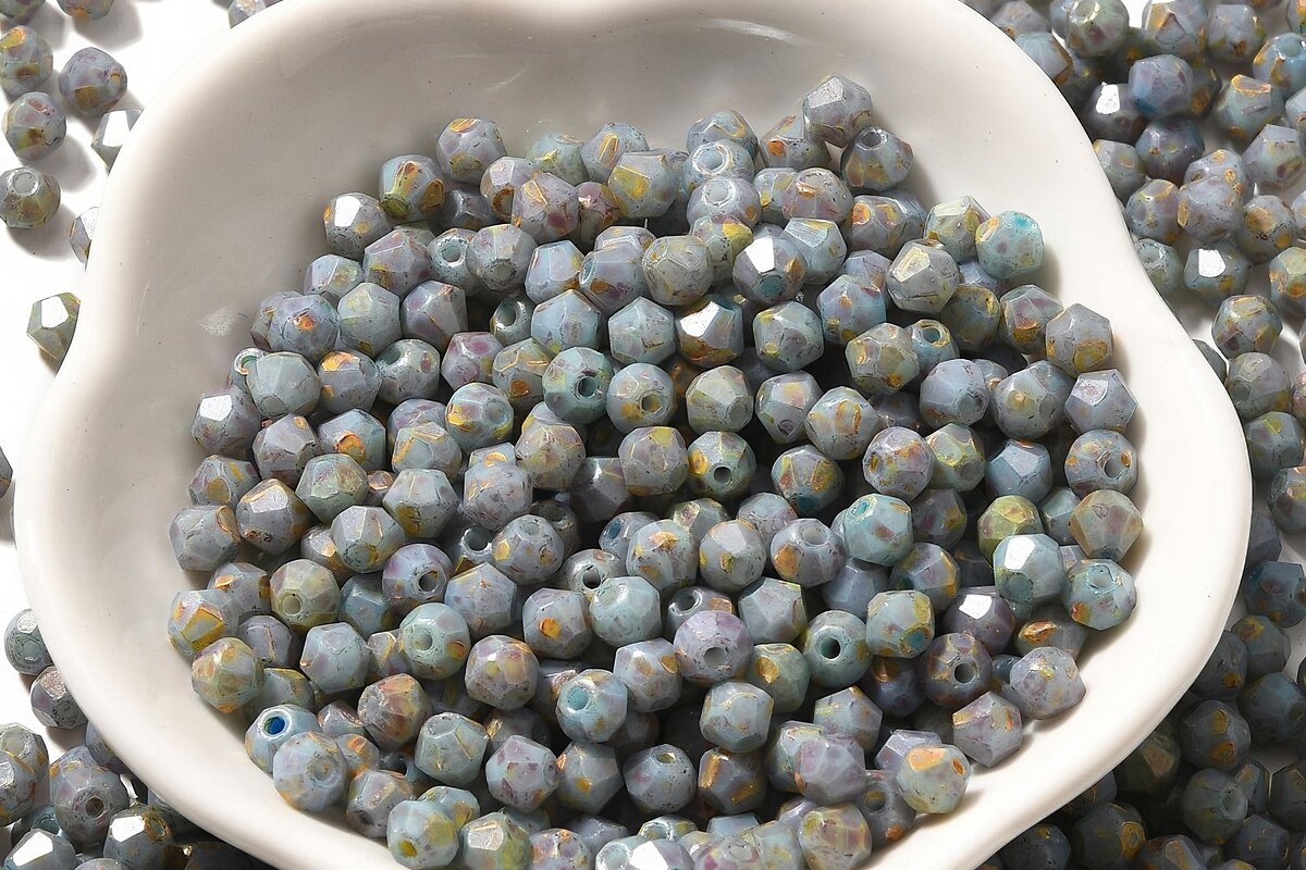 Margele de nisip de sticla Picasso biconice 4,5x4mm (10g) - gri