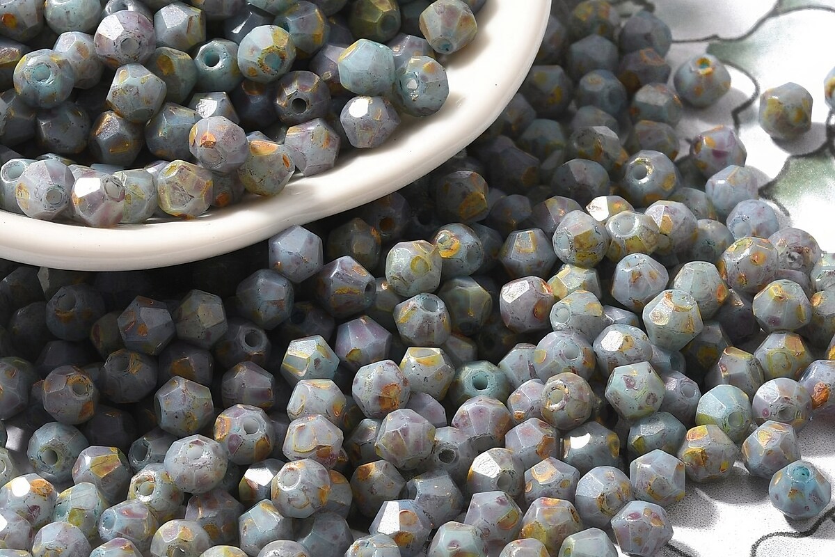 Margele de nisip de sticla Picasso biconice 4,5x4mm (10g) - gri