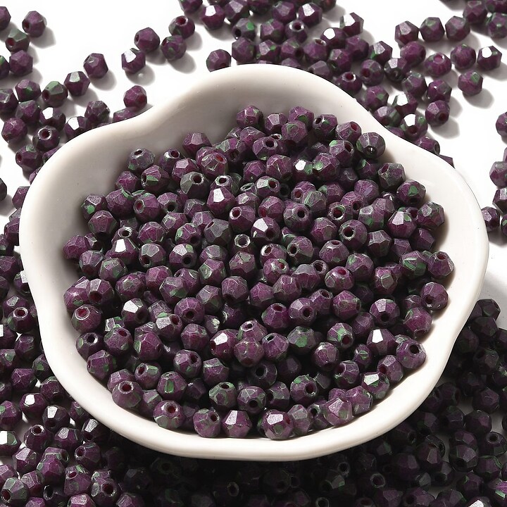 Margele de nisip de sticla Picasso biconice 4,5x4mm (10g) - mov inchis