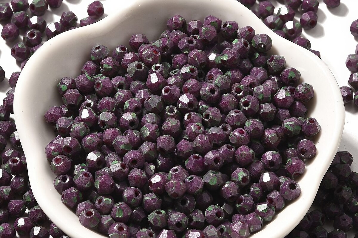 Margele de nisip de sticla Picasso biconice 4,5x4mm (10g) - mov inchis