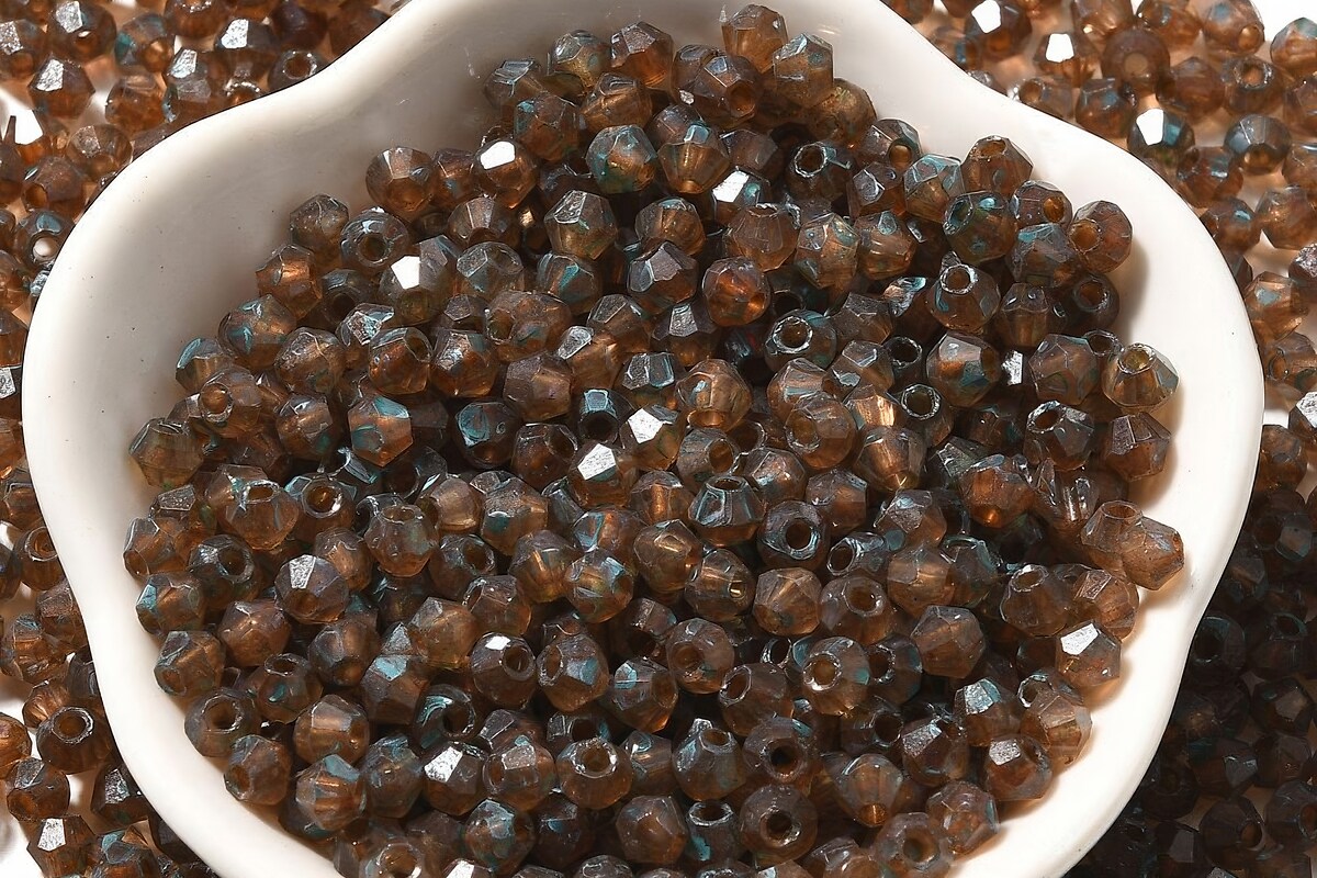 Margele de nisip de sticla Picasso biconice 4,5x4mm (10g) - maro