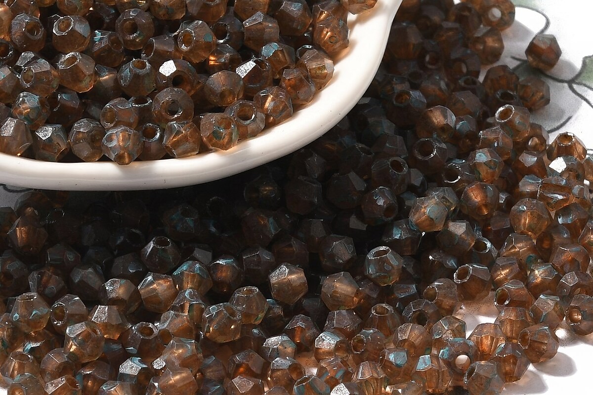 Margele de nisip de sticla Picasso biconice 4,5x4mm (10g) - maro