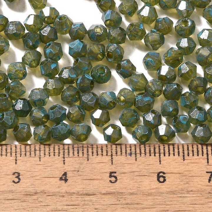 Margele de nisip de sticla Picasso biconice 4,5x4mm (10g) - verde albastrui