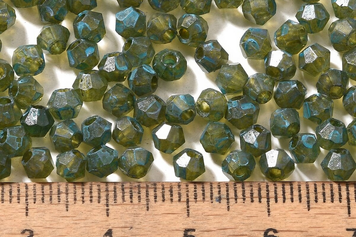 Margele de nisip de sticla Picasso biconice 4,5x4mm (10g) - verde albastrui