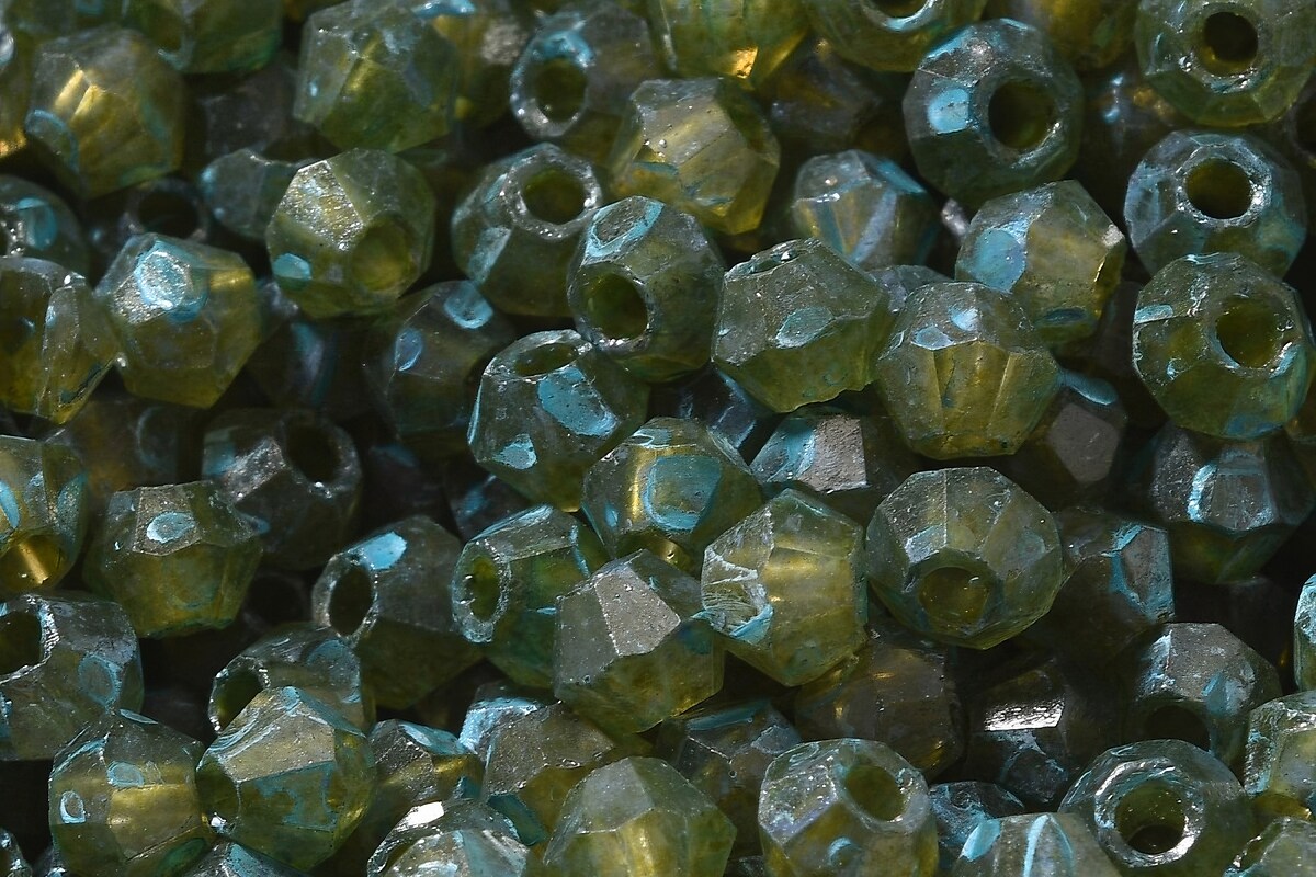 Margele de nisip de sticla Picasso biconice 4,5x4mm (10g) - verde albastrui