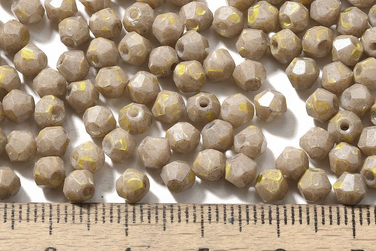 Margele de nisip de sticla Picasso biconice 4,5x4mm (10g) - bej auriu