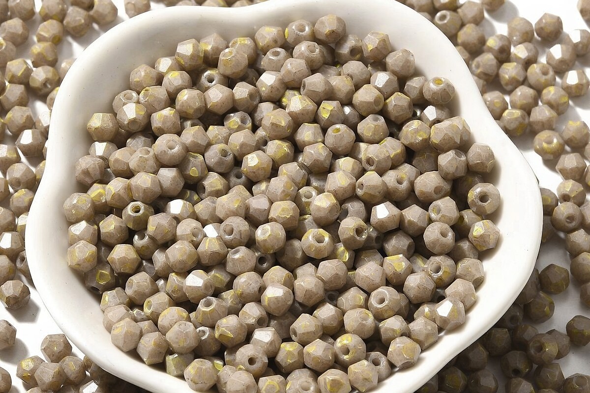 Margele de nisip de sticla Picasso biconice 4,5x4mm (10g) - bej auriu