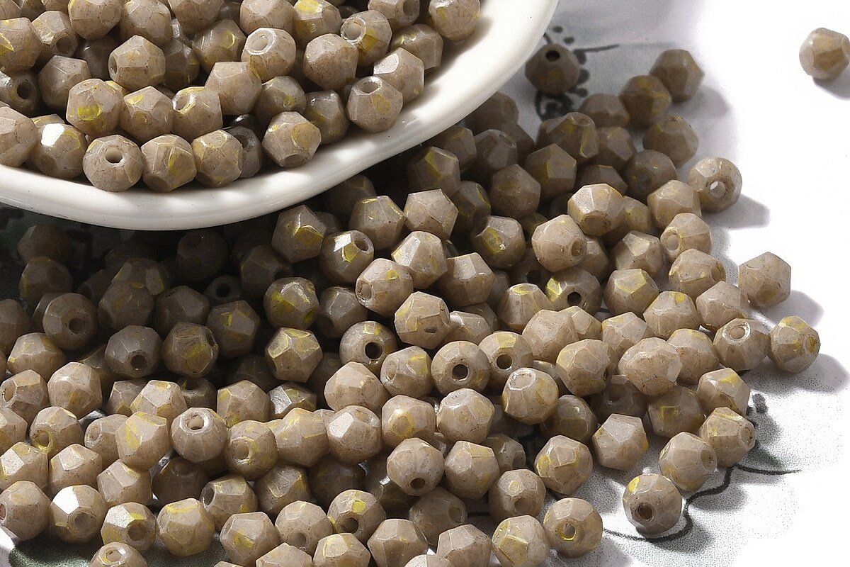 Margele de nisip de sticla Picasso biconice 4,5x4mm (10g) - bej auriu