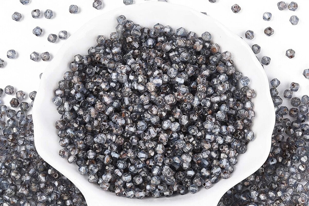 Margele de nisip de sticla Picasso biconice 3,5x4mm (10g) - gri