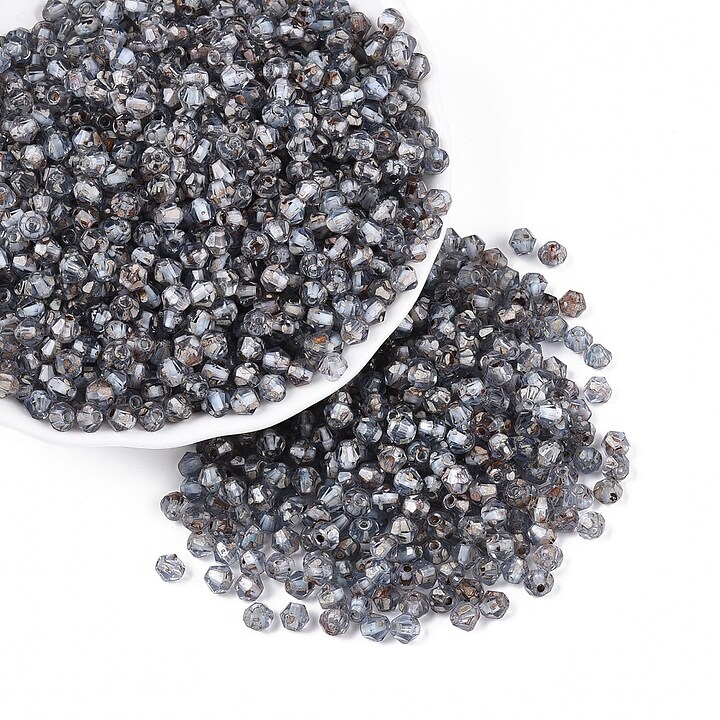 Margele de nisip de sticla Picasso biconice 3,5x4mm (10g) - gri