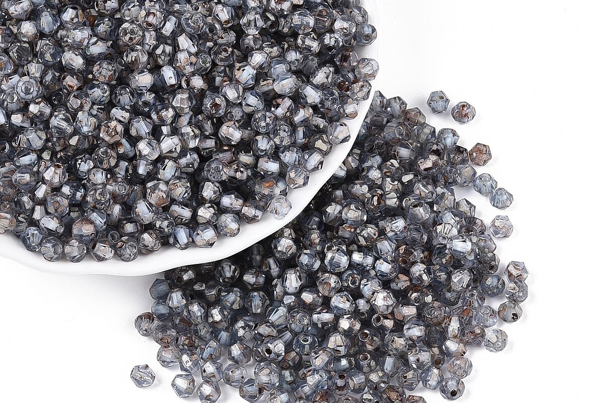 Margele de nisip de sticla Picasso biconice 3,5x4mm (10g) - gri