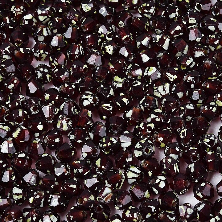 Margele de nisip de sticla Picasso biconice 3,5x4mm (10g) - grena