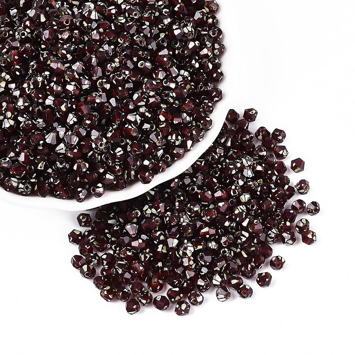 Margele de nisip de sticla Picasso biconice 3,5x4mm (10g) - grena