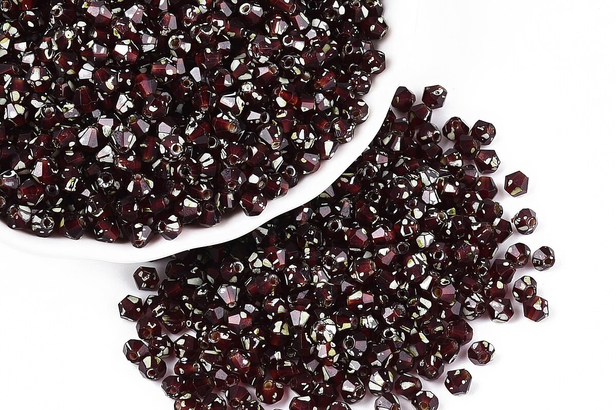 Margele de nisip de sticla Picasso biconice 3,5x4mm (10g) - grena