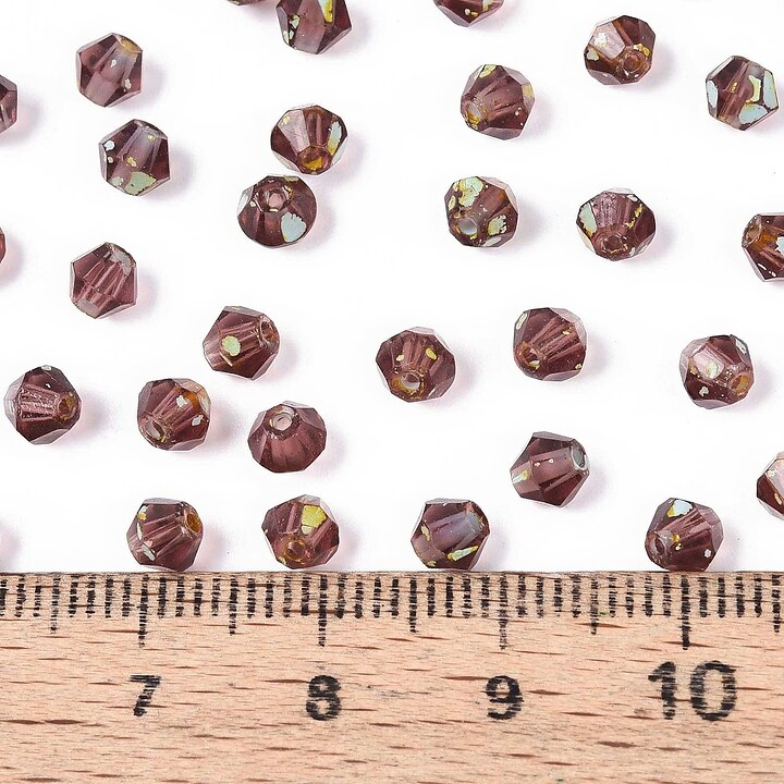 Margele de nisip de sticla Picasso biconice 3,5x4mm (10g) - grena transparent