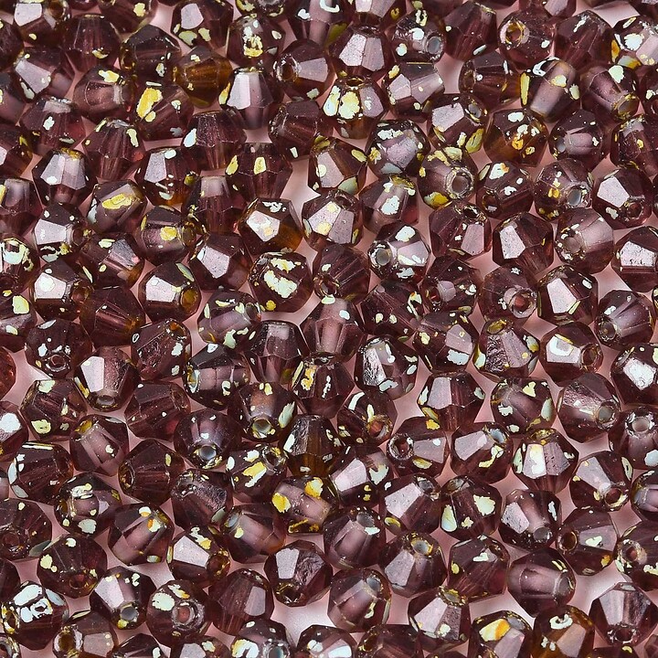 Margele de nisip de sticla Picasso biconice 3,5x4mm (10g) - grena transparent