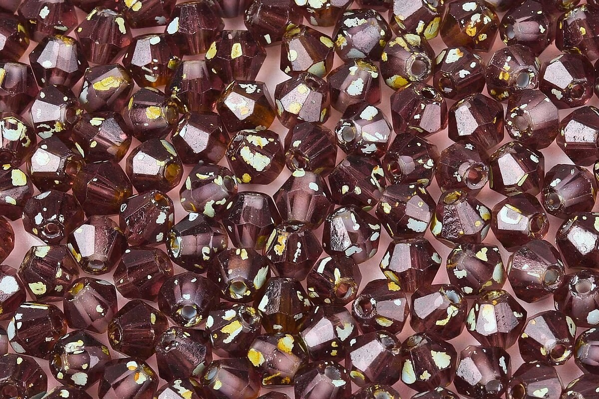 Margele de nisip de sticla Picasso biconice 3,5x4mm (10g) - grena transparent