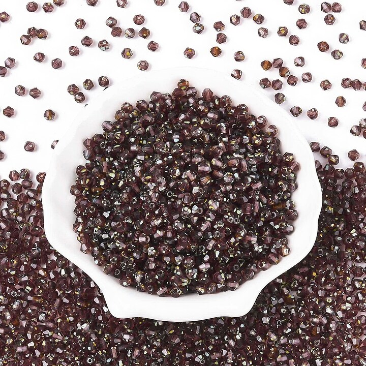 Margele de nisip de sticla Picasso biconice 3,5x4mm (10g) - grena transparent