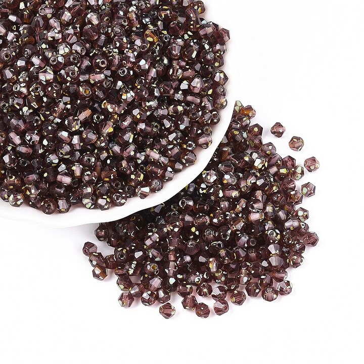 Margele de nisip de sticla Picasso biconice 3,5x4mm (10g) - grena transparent