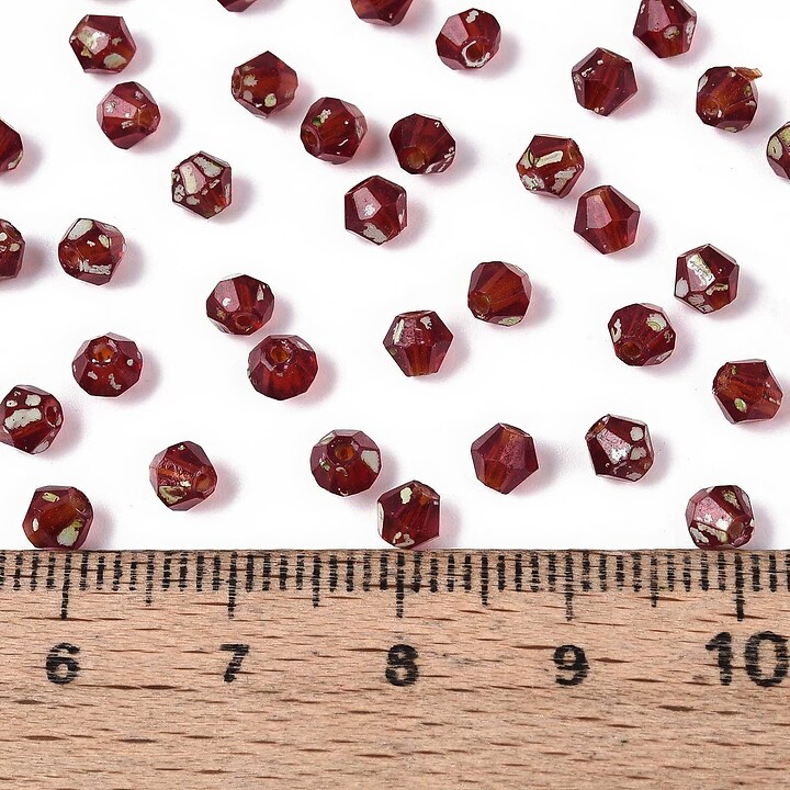 Margele de nisip de sticla Picasso biconice 3,5x4mm (10g) - rosu inchis