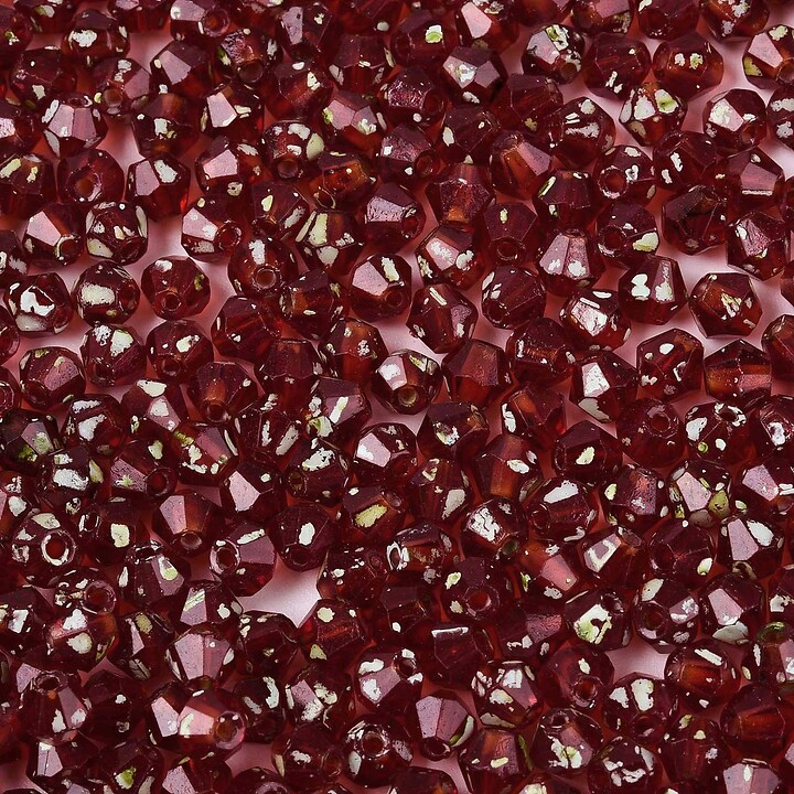 Margele de nisip de sticla Picasso biconice 3,5x4mm (10g) - rosu inchis