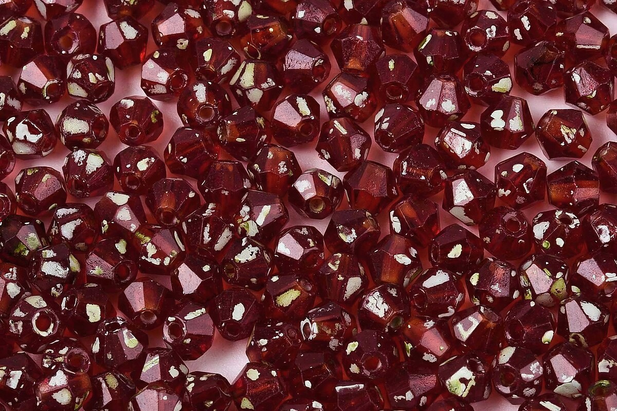 Margele de nisip de sticla Picasso biconice 3,5x4mm (10g) - rosu inchis