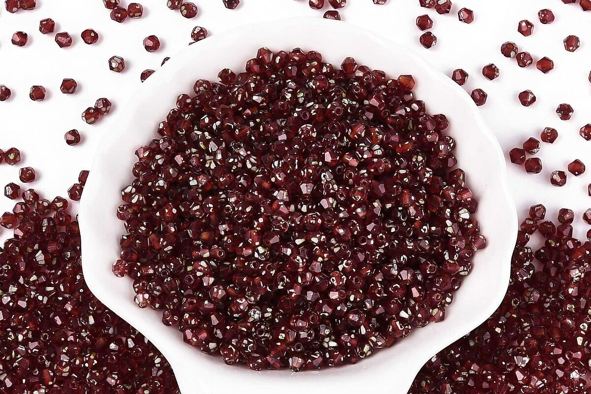 Margele de nisip de sticla Picasso biconice 3,5x4mm (10g) - rosu inchis