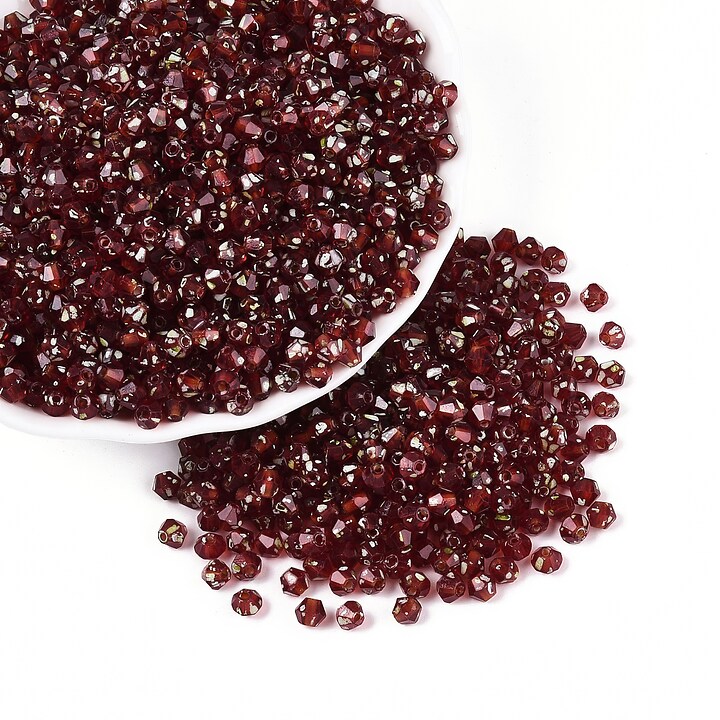 Margele de nisip de sticla Picasso biconice 3,5x4mm (10g) - rosu inchis