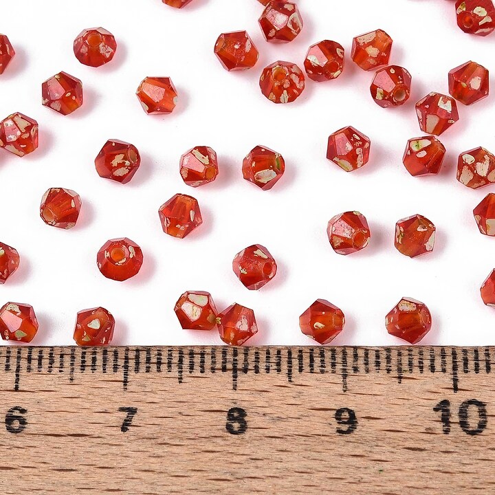 Margele de nisip de sticla Picasso biconice 3,5x4mm (10g) - rosu portocaliu